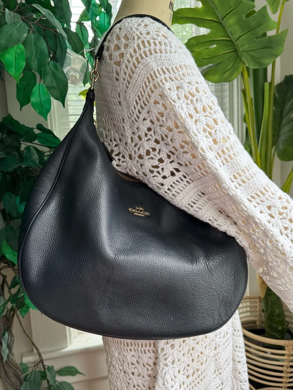 COACH dark navy Pebbled Leather Hobo Shoulder Bag